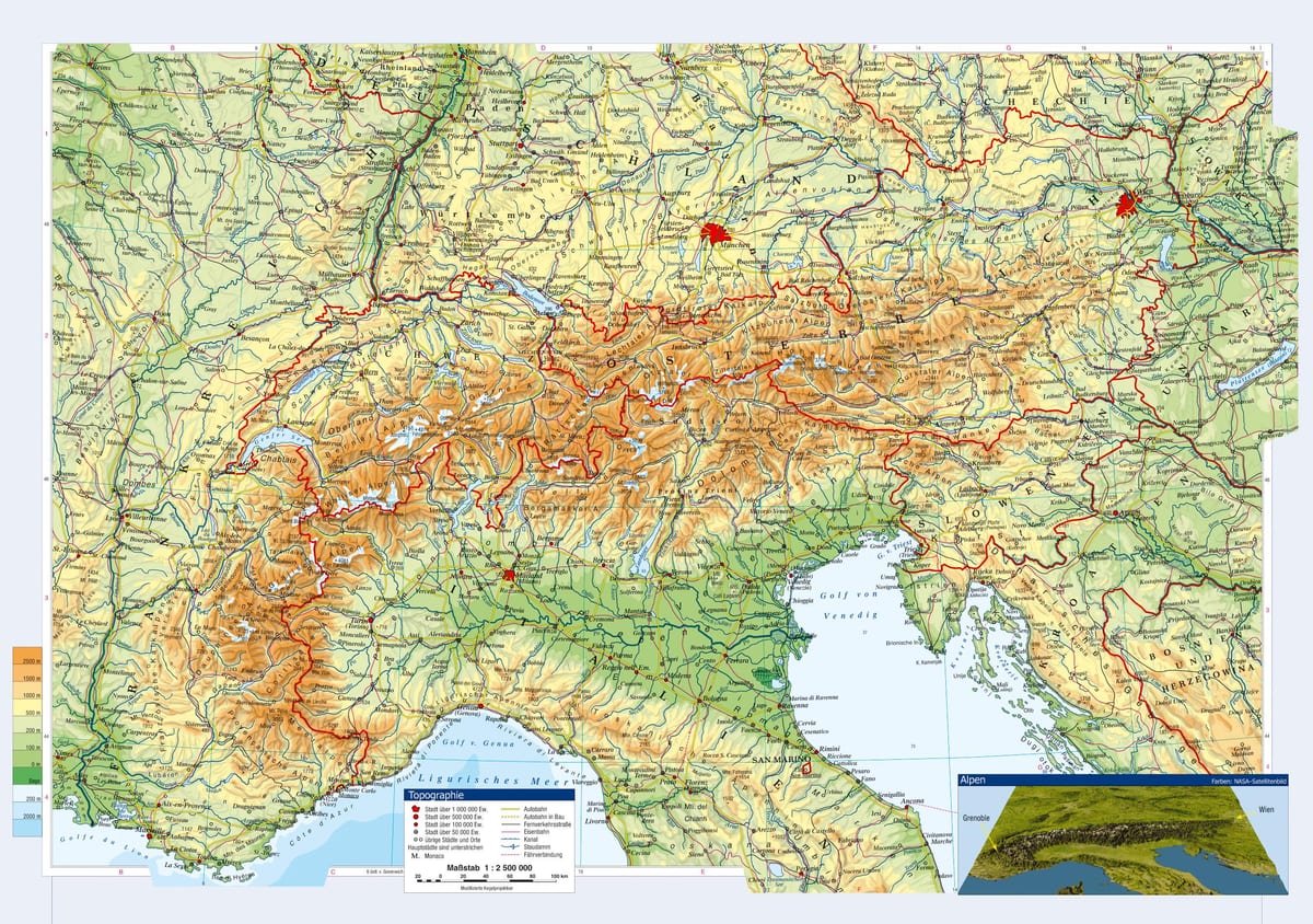 Avusturya harita topografik