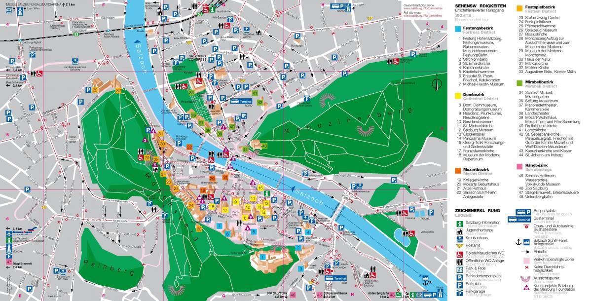 salzburg, Avusturya haritası turistik harita 